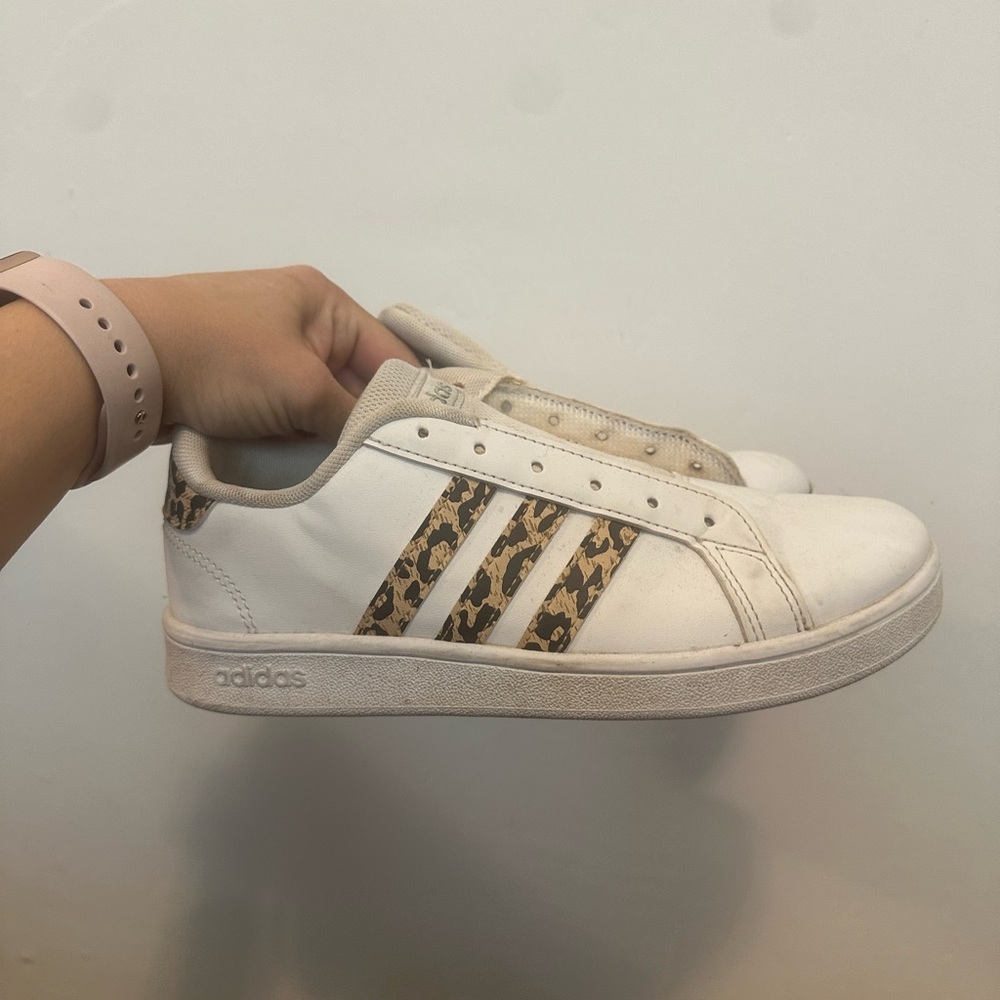 Adidas Women's Cheetah White and Tan Sneakers